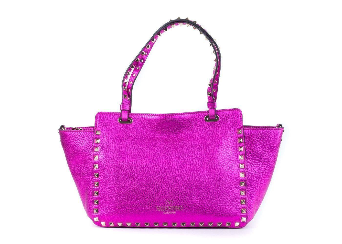 Valentino Women's Small Metallic Pink Rockstud Tote Bag 1