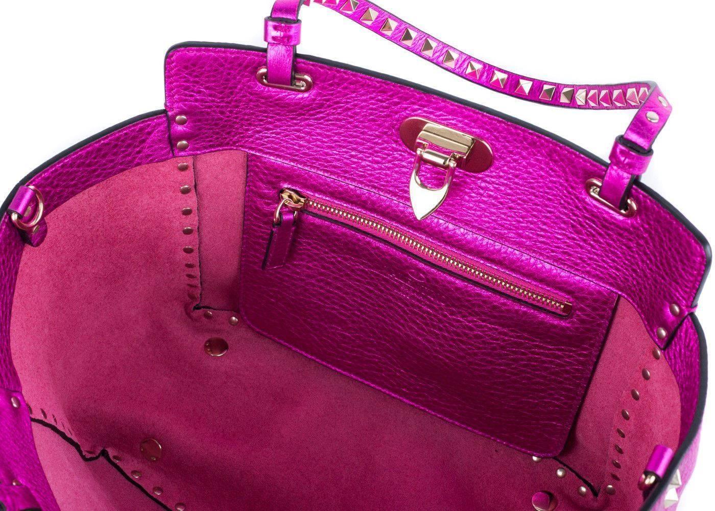 Valentino Women's Small Metallic Pink Rockstud Tote Bag 2