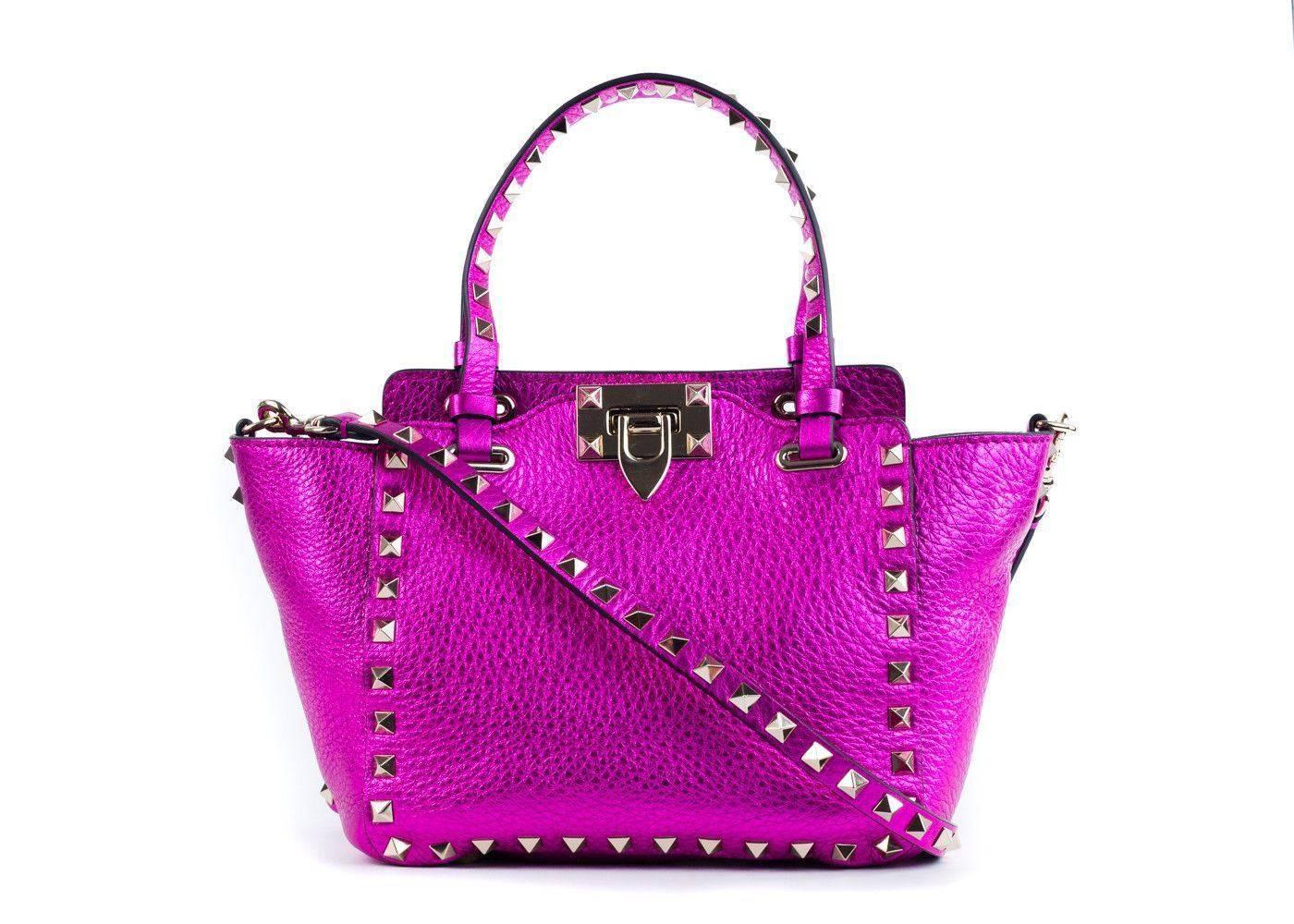 Valentino Women's Metallic Pink Mini Rockstud Trapeze Tote Bag 2