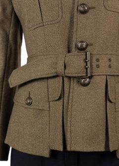 Maison Margiela Green Wool Silk Lined Belted Military Blazer