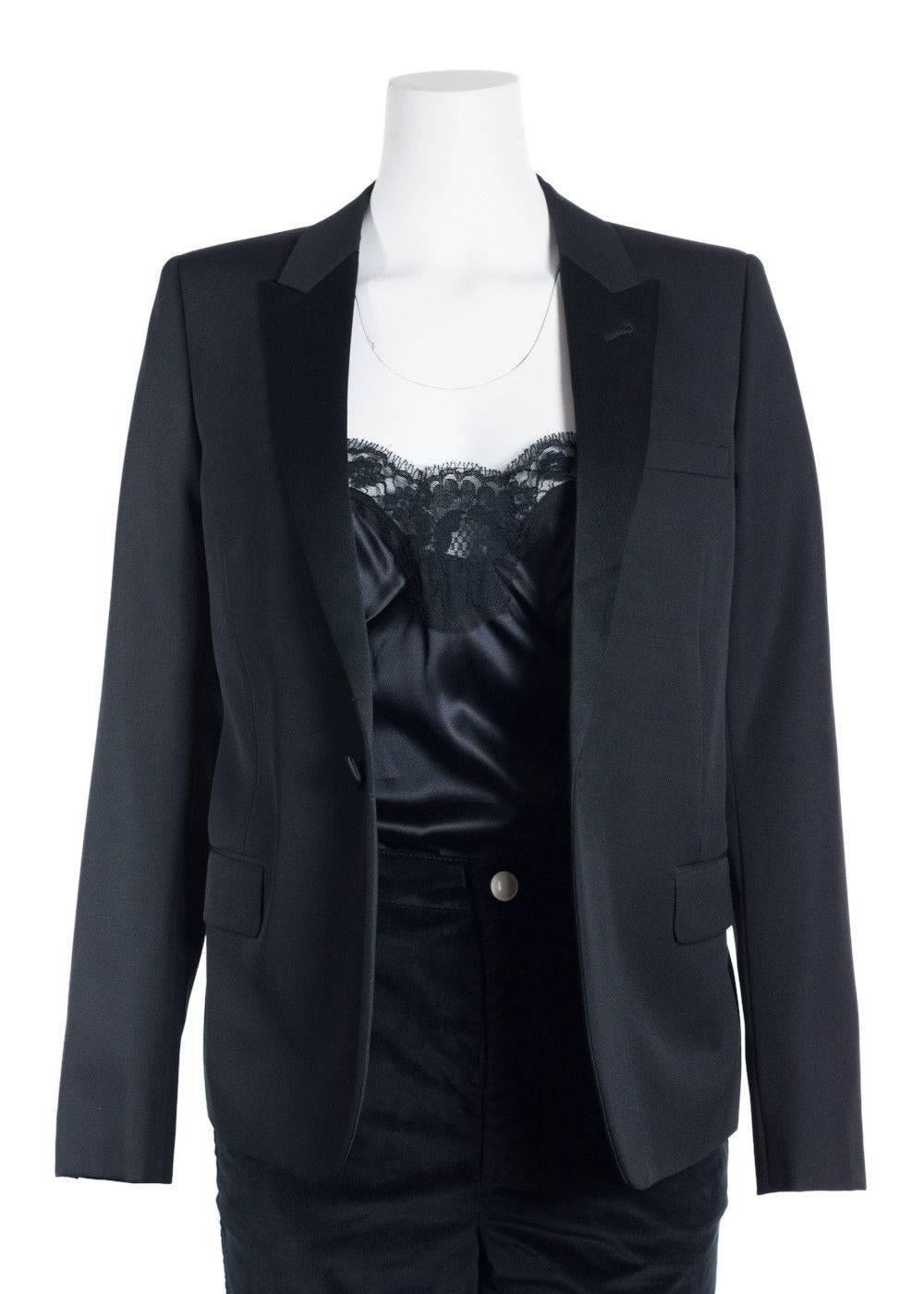 Saint Laurent Womens Black One Button Wool Tuxedo Jacket In New Condition In Brooklyn, NY