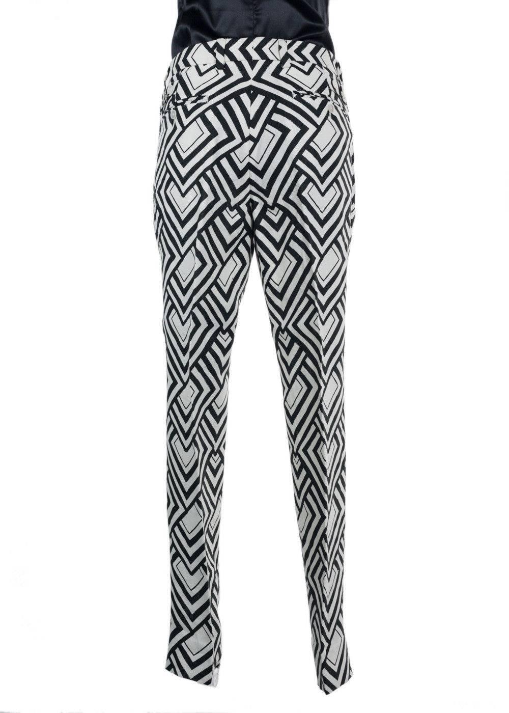 Dolce&Gabbana Men's Black & White Printed Linen Pants 1