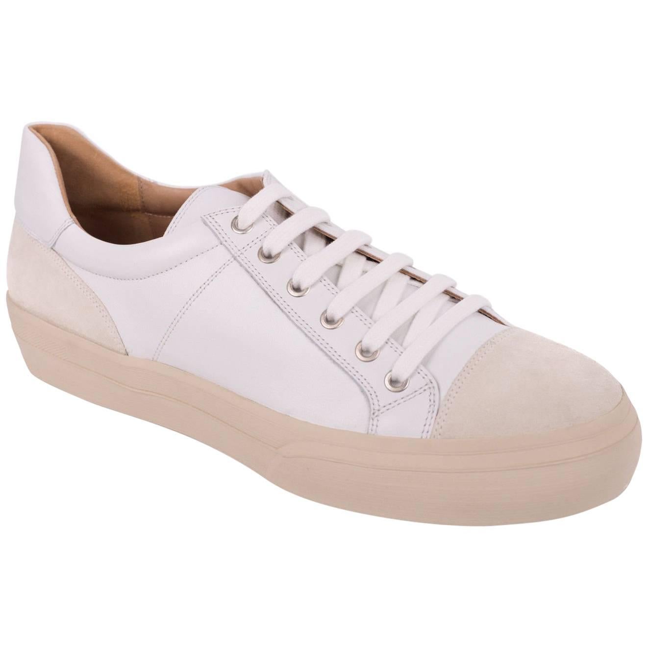 Dries Van Noten Men's White Leather Low Top Cap Toe Sneakers For Sale
