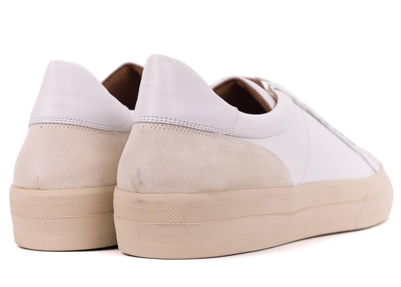 Dries Van Noten Men's White Leather Low Top Cap Toe Sneakers In New Condition For Sale In Brooklyn, NY