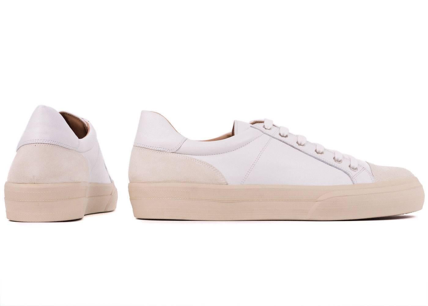 Dries Van Noten Men's White Leather Low Top Cap Toe Sneakers For Sale 1