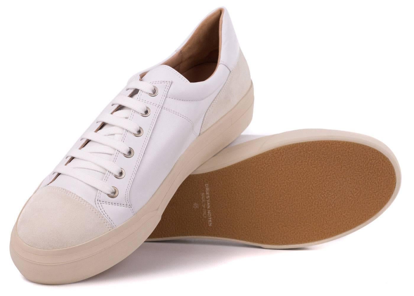 Dries Van Noten Men's White Leather Low Top Cap Toe Sneakers For Sale 2
