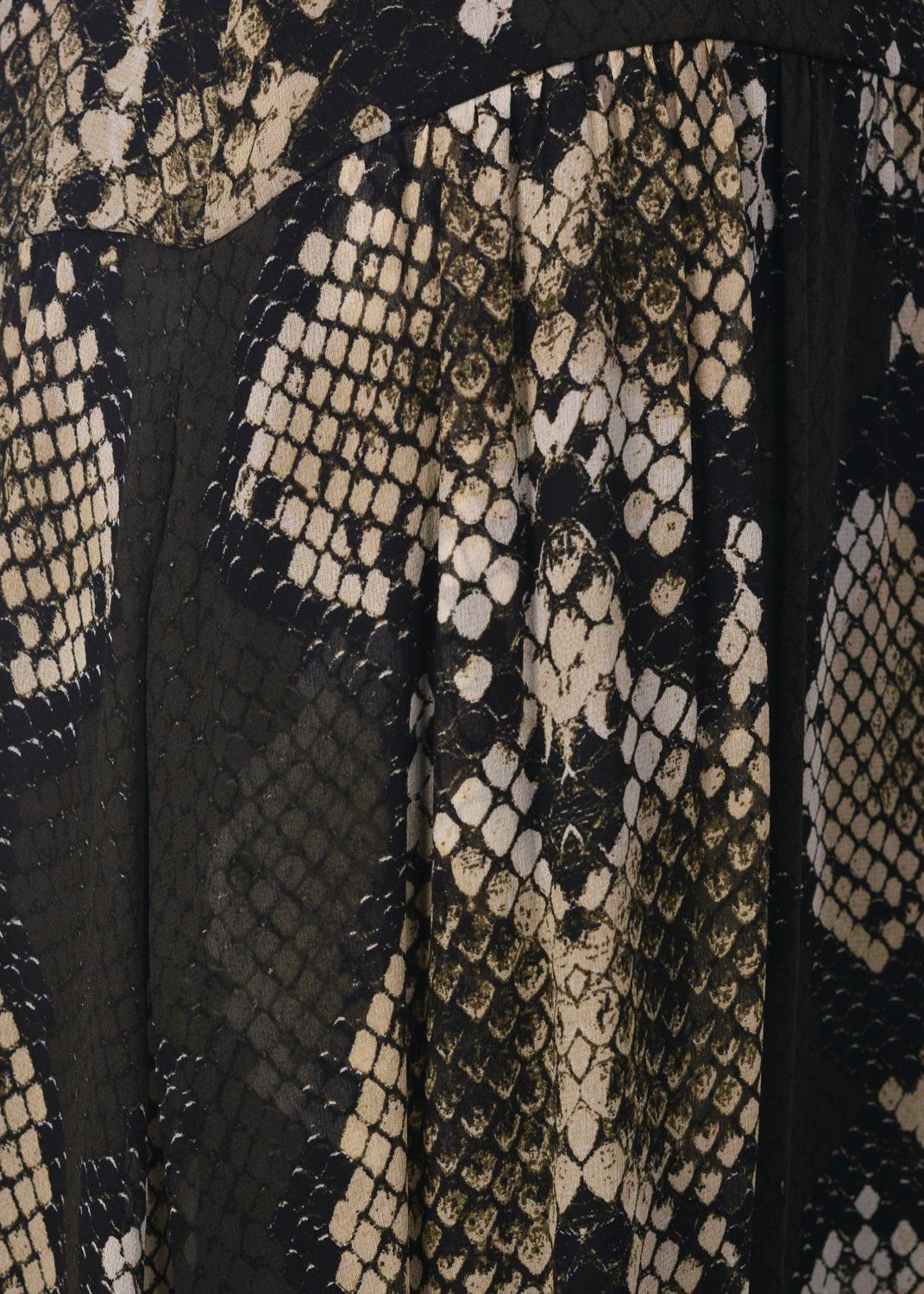 Black Roberto Cavalli Olive Green Beige Snake Detailed Maxi Skirt For Sale