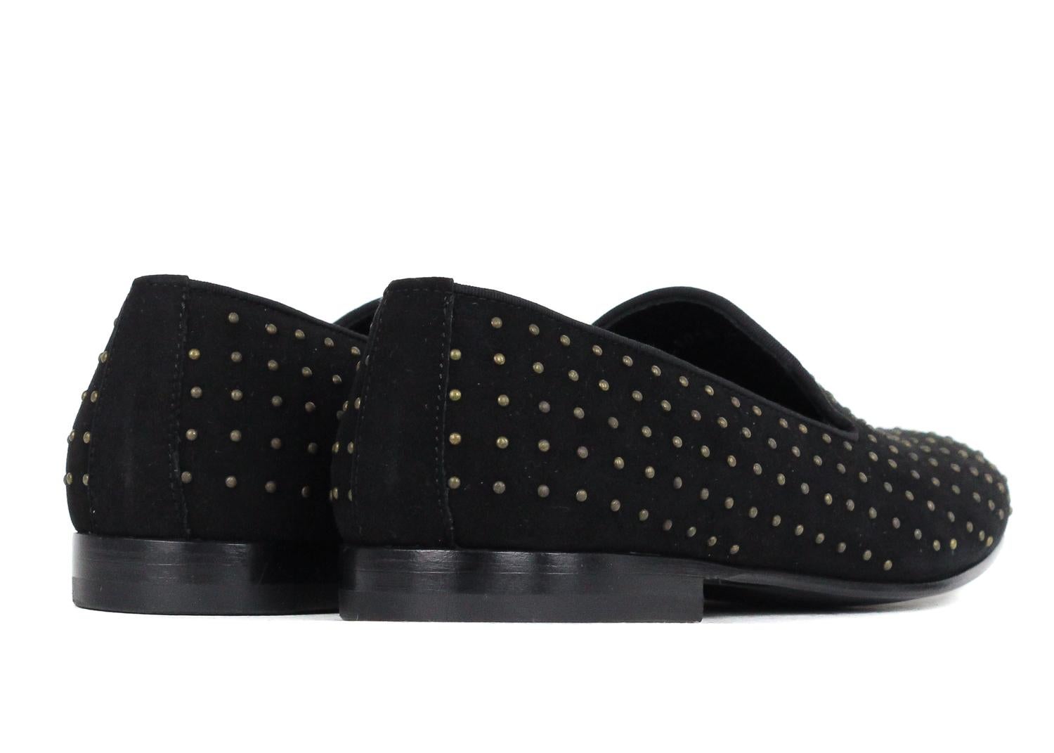 Roberto Cavalli Black Suede Antique Gold Studded Loafers  In New Condition For Sale In Brooklyn, NY
