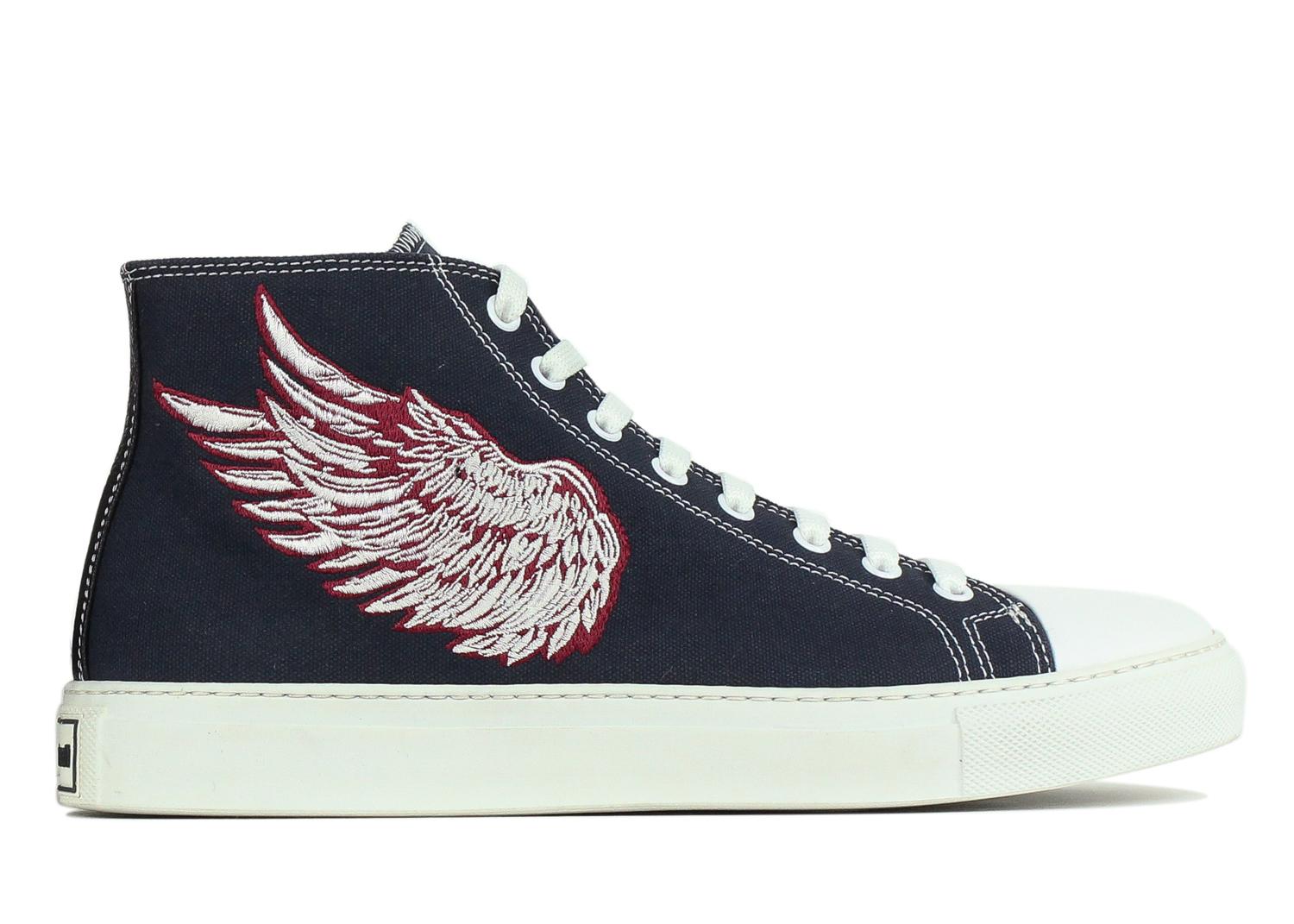Roberto Cavalli Mens Navy Embroidered Angel High Top Sneakers In New Condition For Sale In Brooklyn, NY