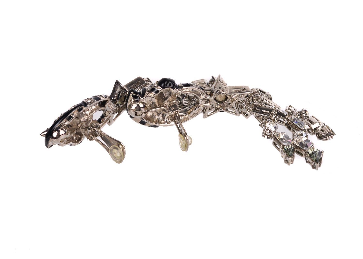 Modern Roberto Cavalli Women Silver Swarovski Enameled Zebra Clip on Earrings For Sale