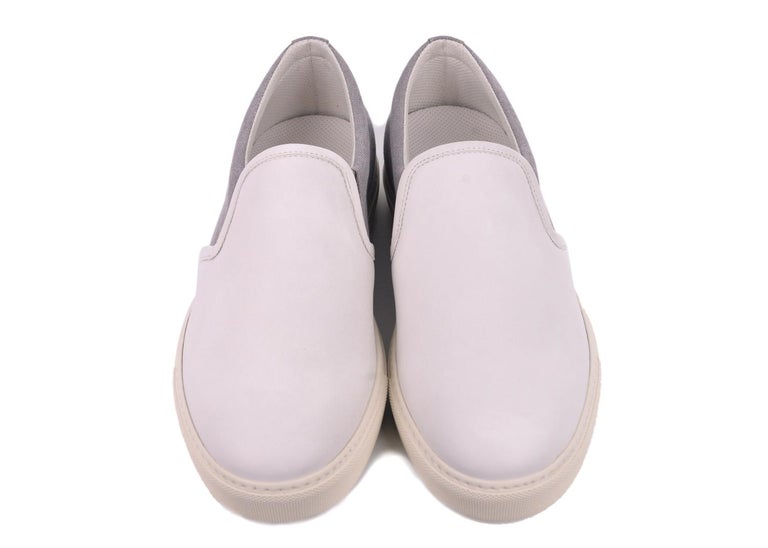 Brunello Cucinelli Light Grey Leather Canvas Slip On Sneakers For Sale ...