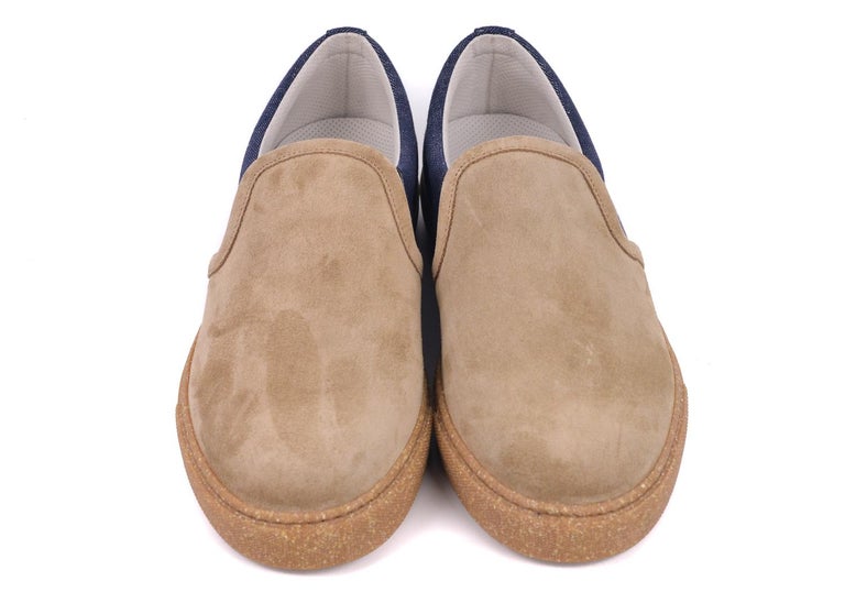 Brunello Cucinelli Brown Suede Denim Low Top Sneakers For Sale at 1stDibs