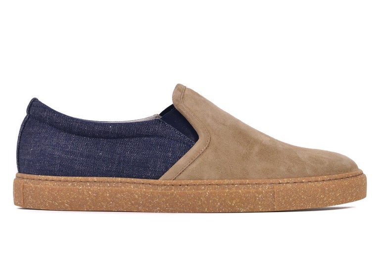 Brunello Cucinelli Brown Suede Denim Low Top Sneakers For Sale at 1stDibs