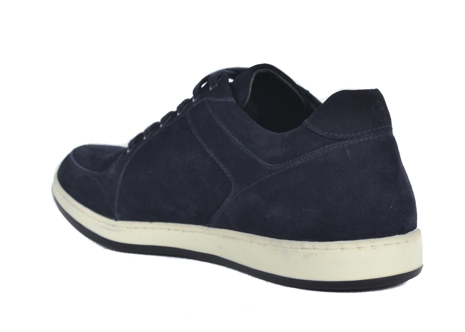 Black Giorgio Armani Mens Navy Blue Suede Lace Up Sneakers For Sale