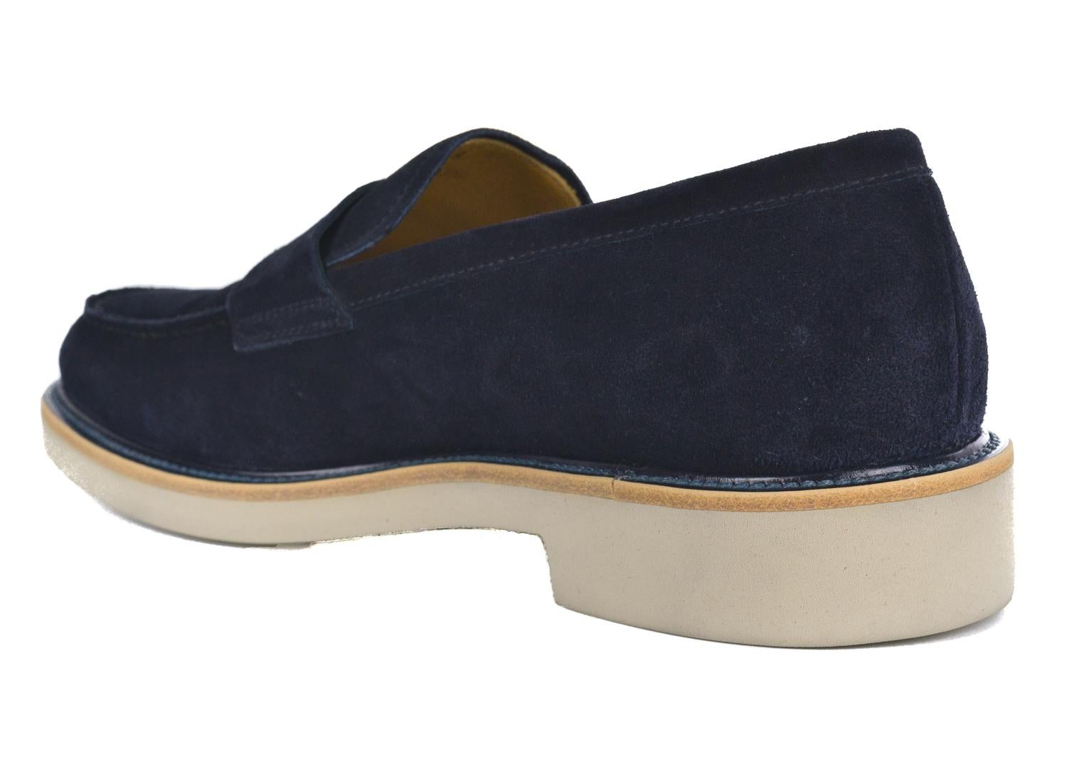 Black Giorgio Armani Mens Navy Suede Penny Bar Leather Loafers For Sale
