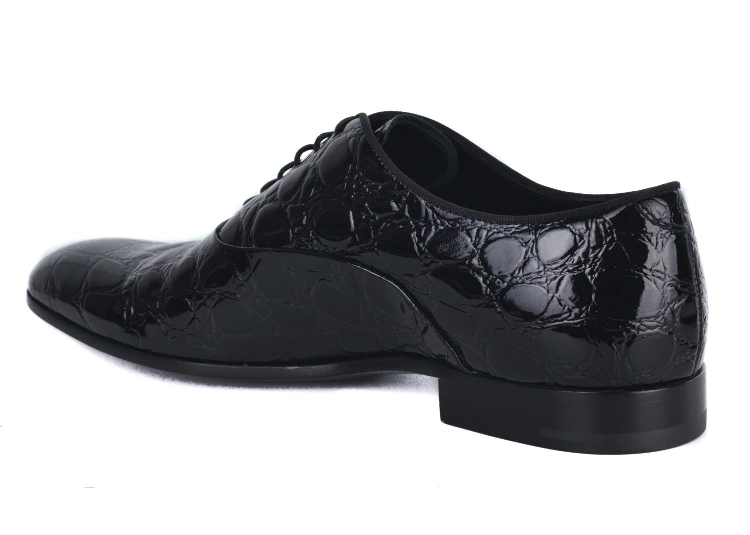 Men's Giorgio Armani Mens Black Croc Embossed Patent Leather Derbys For Sale