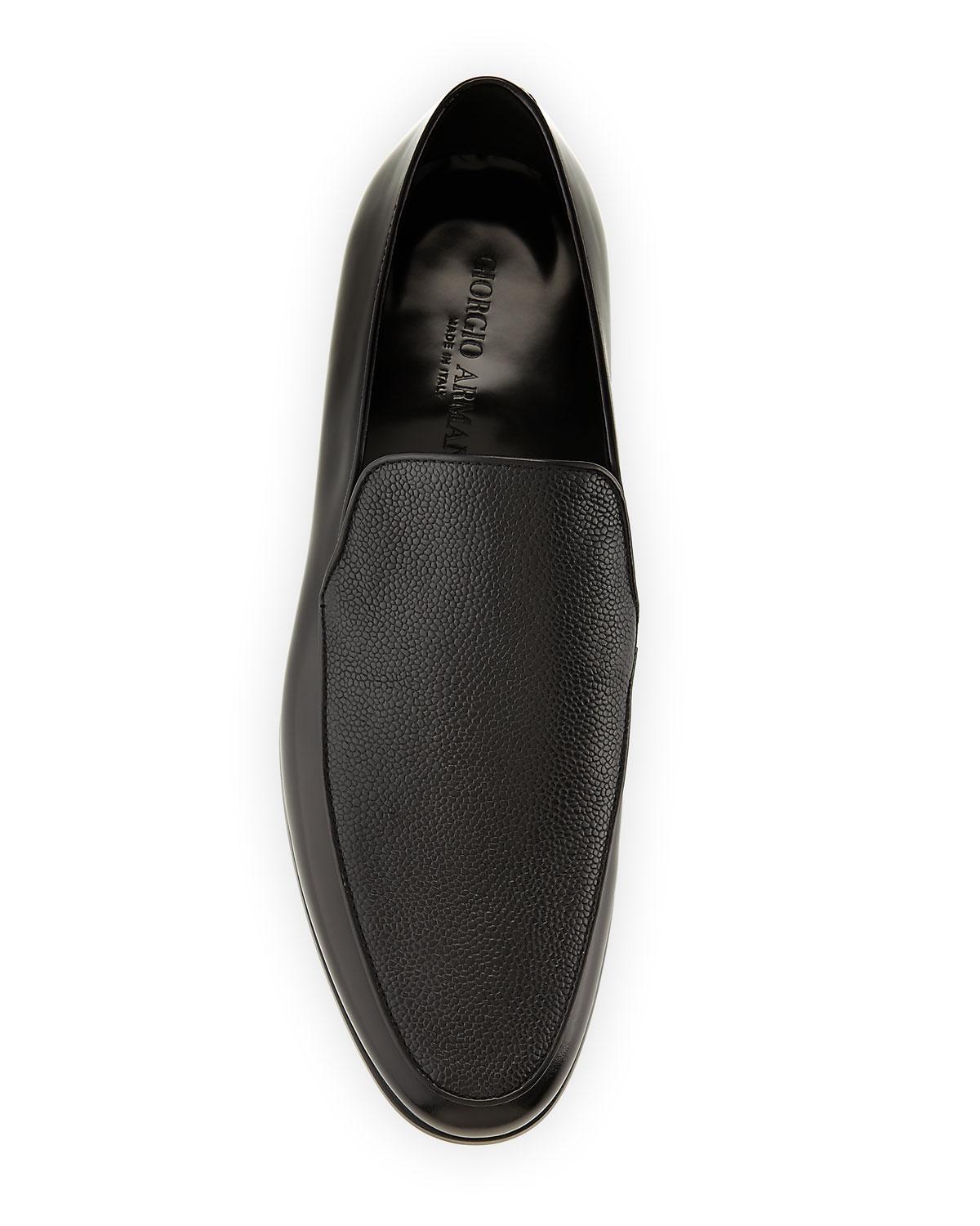 Giorgio Armani Mens Black Saffiano Leather Venetian Loafers In New Condition In Brooklyn, NY