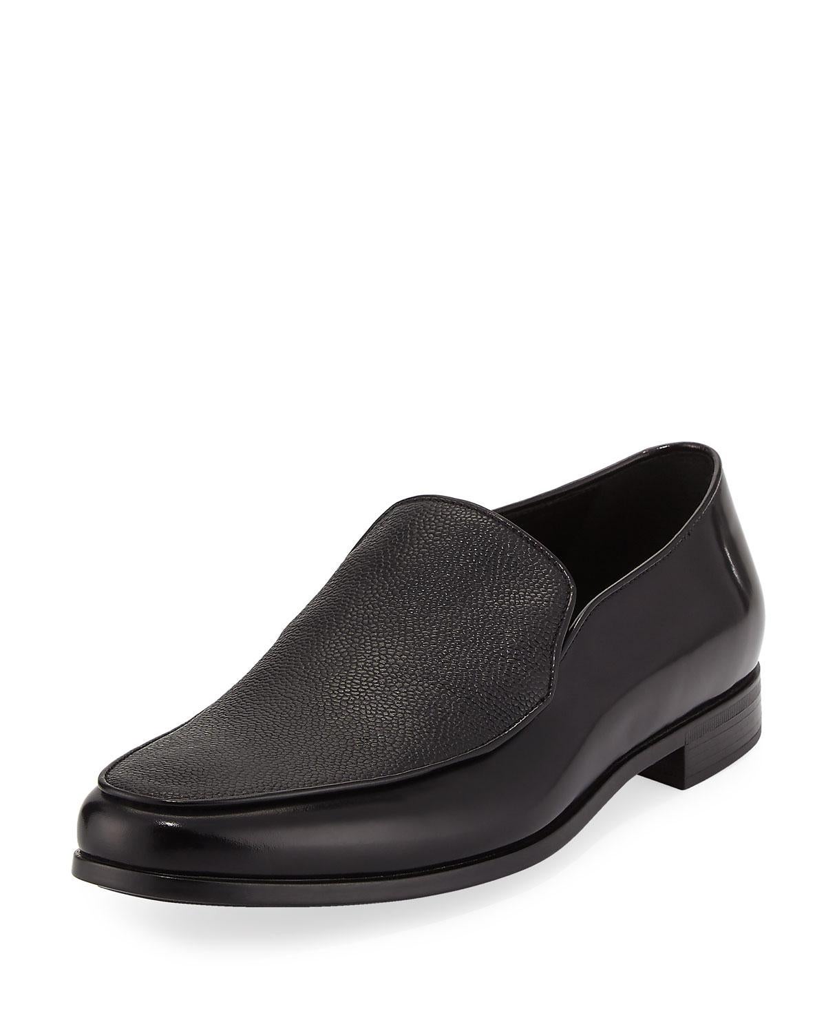 Men's Giorgio Armani Mens Black Saffiano Leather Venetian Loafers For Sale