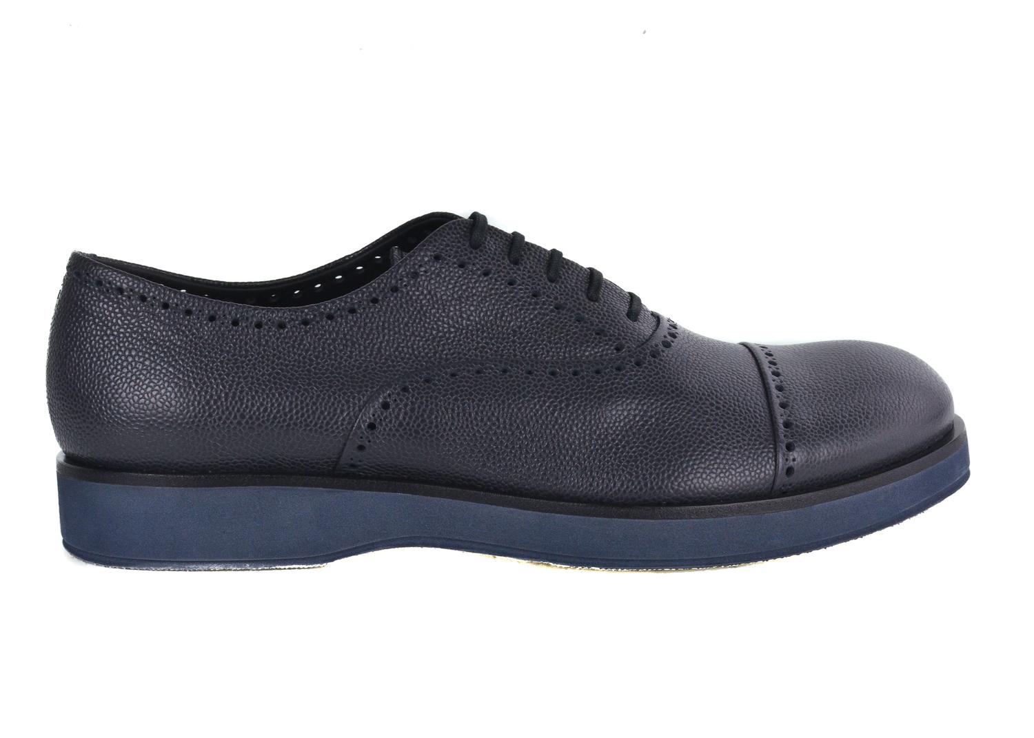 Black Giorgio Armani Mens Dark Grey Leather Perforated Oxfords Shoes For Sale