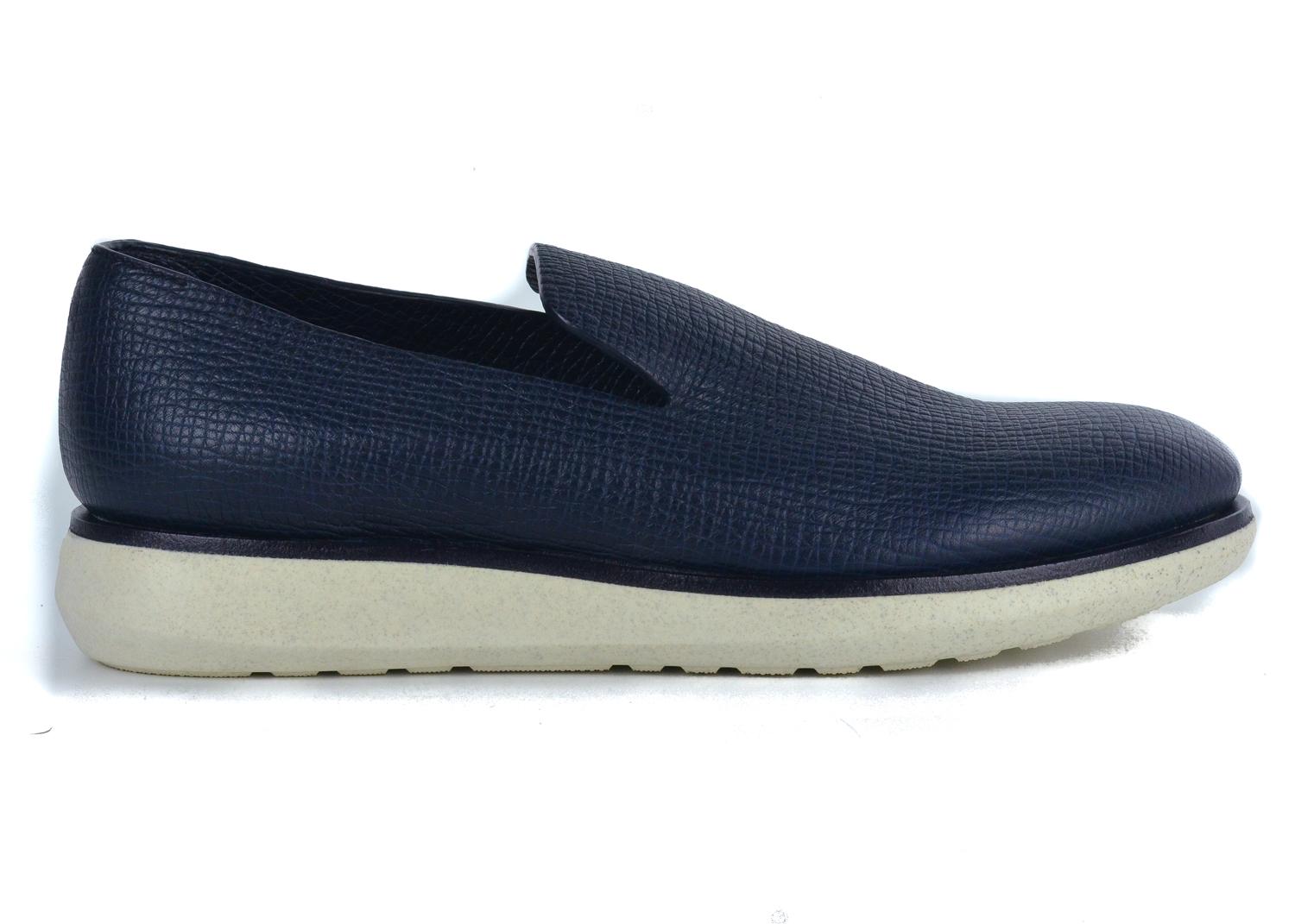 Black Giorgio Armani Mens Navy Blue Textured Slip on Sneakers For Sale