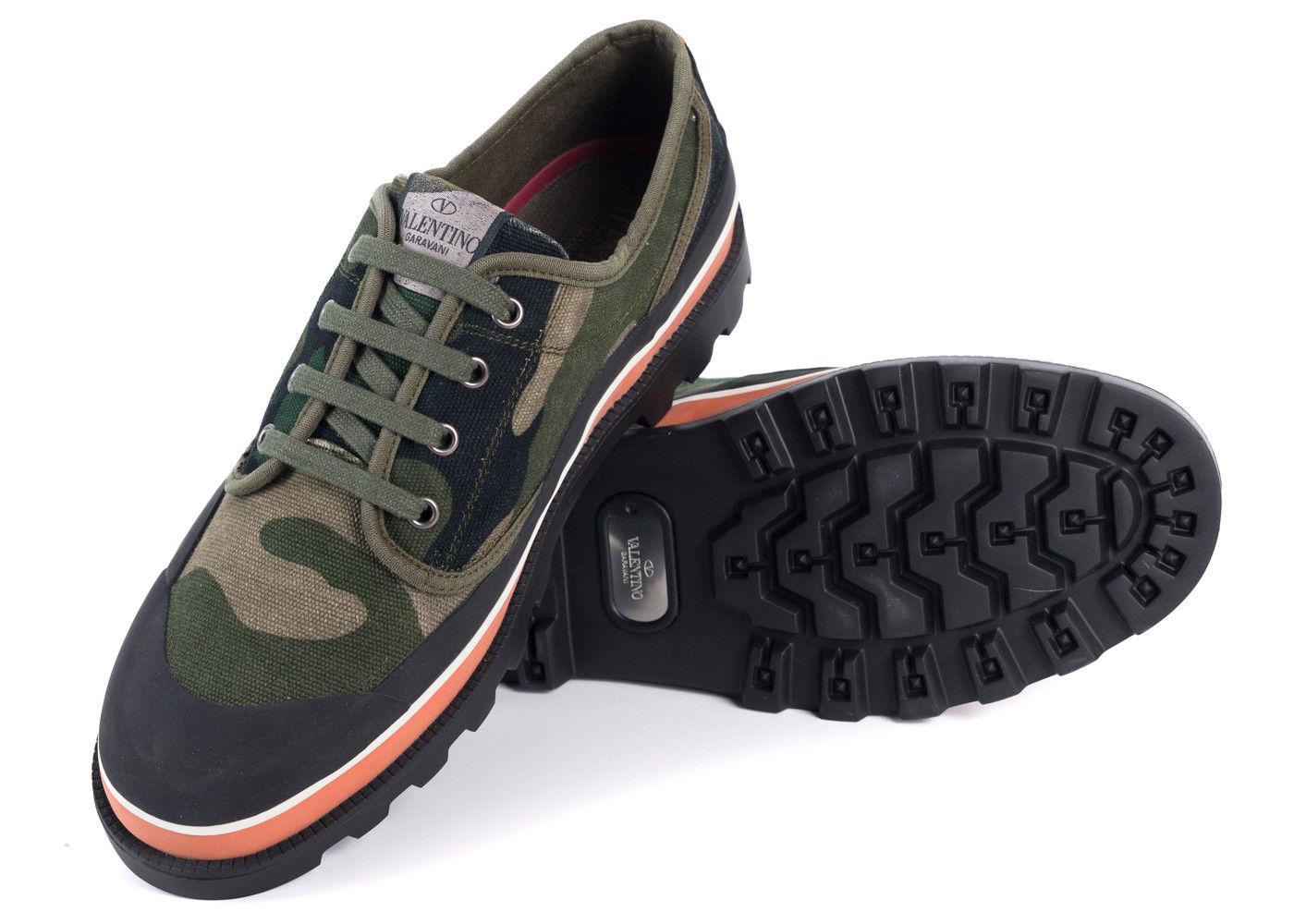 Black Valentino Mens Green Camouflage Canvas ID Low Top Sneakers For Sale