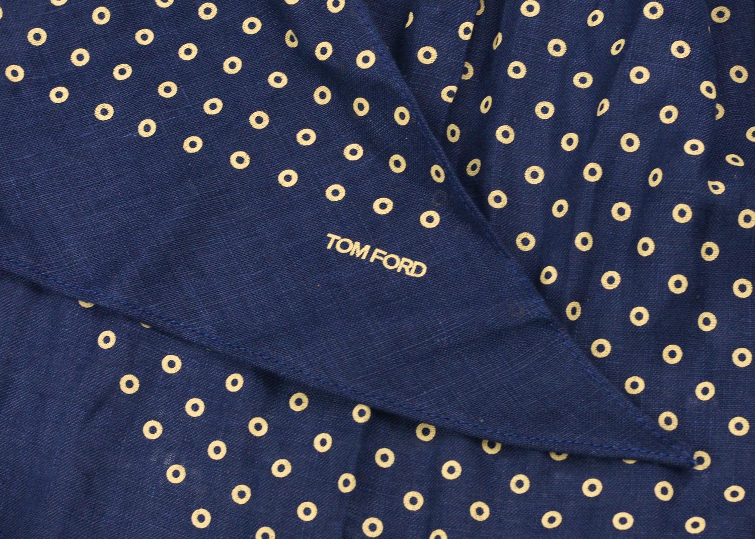 Black Tom Ford Men's Navy Polka Dot Print Angular Edges Cotton Scarf For Sale