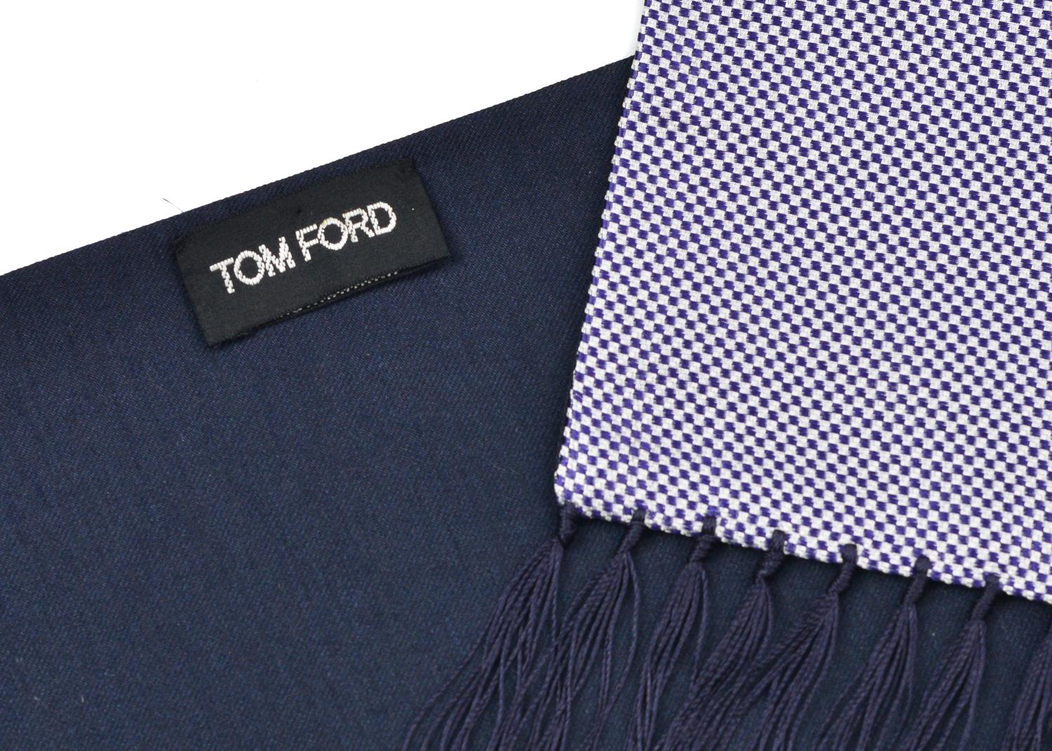 Gray Tom Ford Men's Silver Purple Geometric Print Silk Cashmere Scarf 