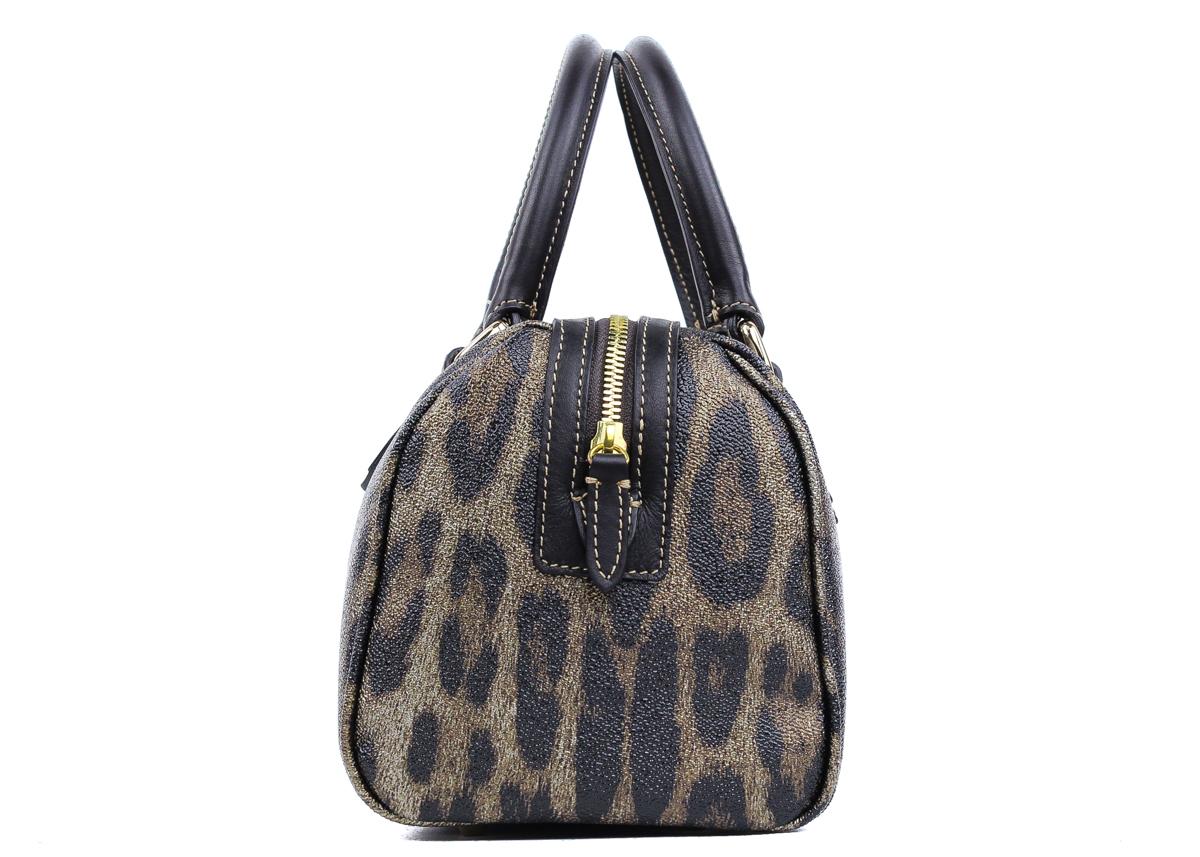 Roberto Cavalli Women's Black Leopard Duffle Satchel Shoulder Bag In New Condition For Sale In Brooklyn, NY