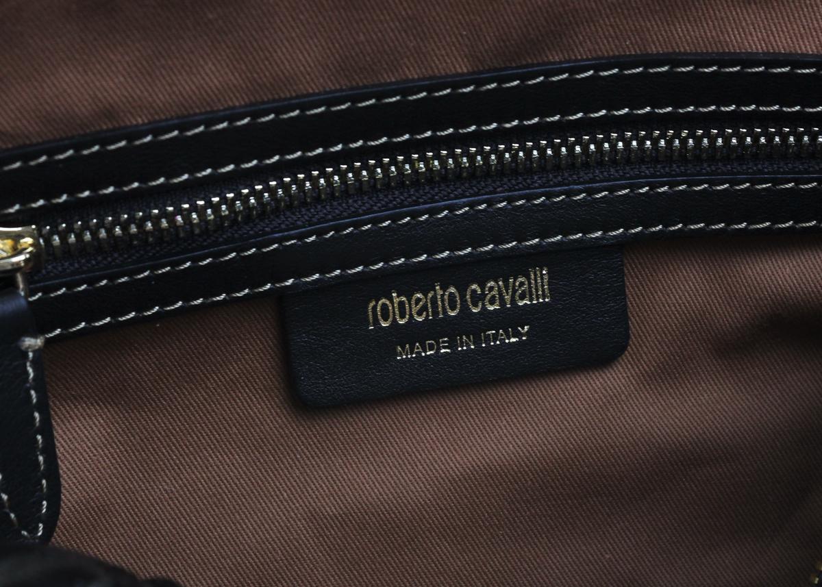 Roberto Cavalli Women's Black Leopard Duffle Satchel Shoulder Bag For Sale 2
