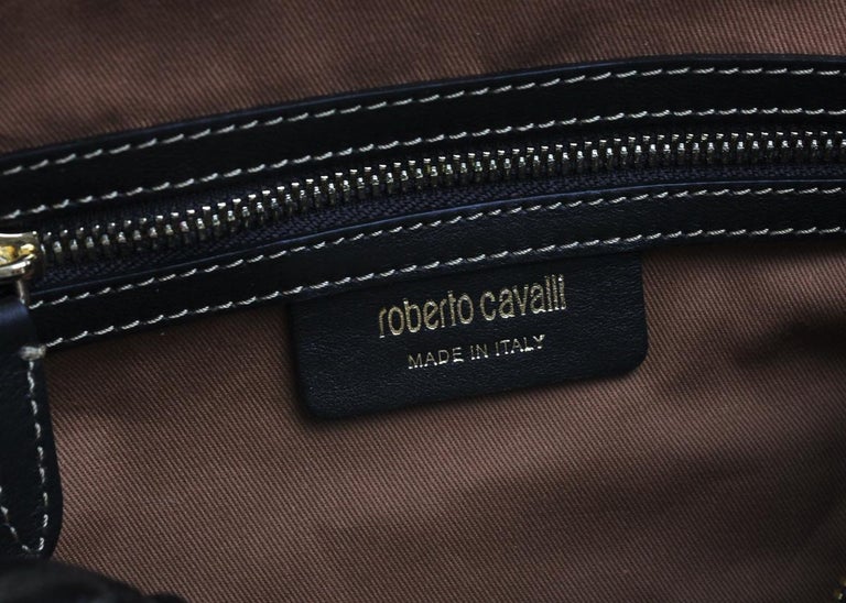 Roberto Cavalli Women's Black Leopard Duffle Satchel Shoulder Bag For ...