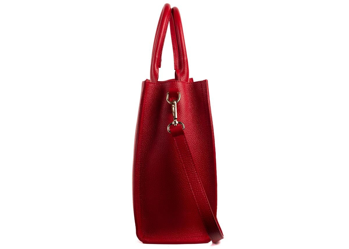 Roberto Cavalli Women's Structured Red Grainy Calf Leather Tote Bag In New Condition For Sale In Brooklyn, NY