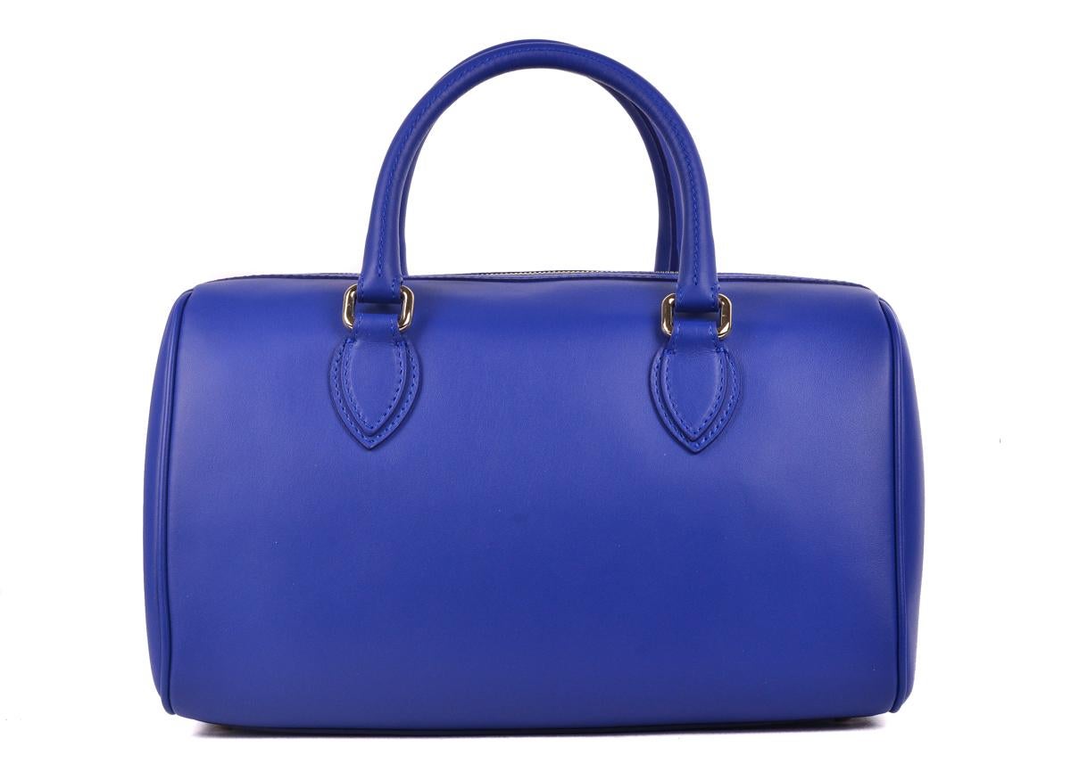 Roberto Cavalli Women's Firenze Blue Leather Duffle Satchel Bag For Sale 1