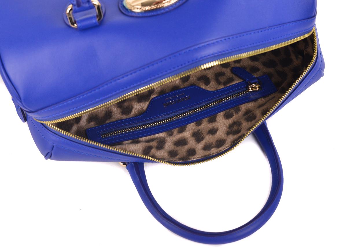 Roberto Cavalli Women's Firenze Blue Leather Duffle Satchel Bag For Sale 2