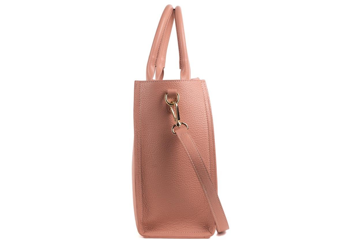 Brown Roberto Cavalli Structured Light Pink Grainy Calf Leather Tote Bag For Sale