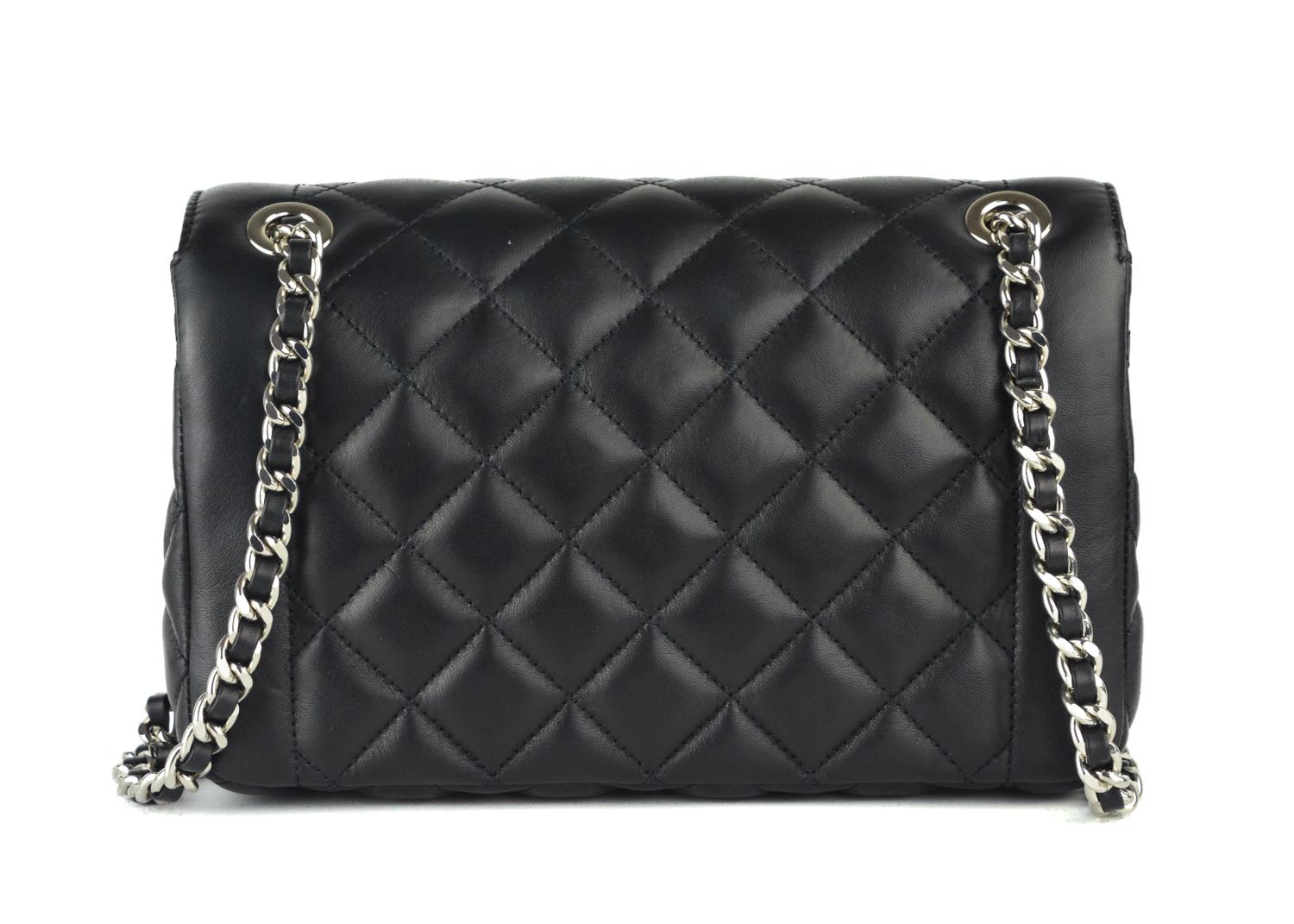 Women's Moschino Womens Black Leather Logo Quilted Shoulder Bag For Sale