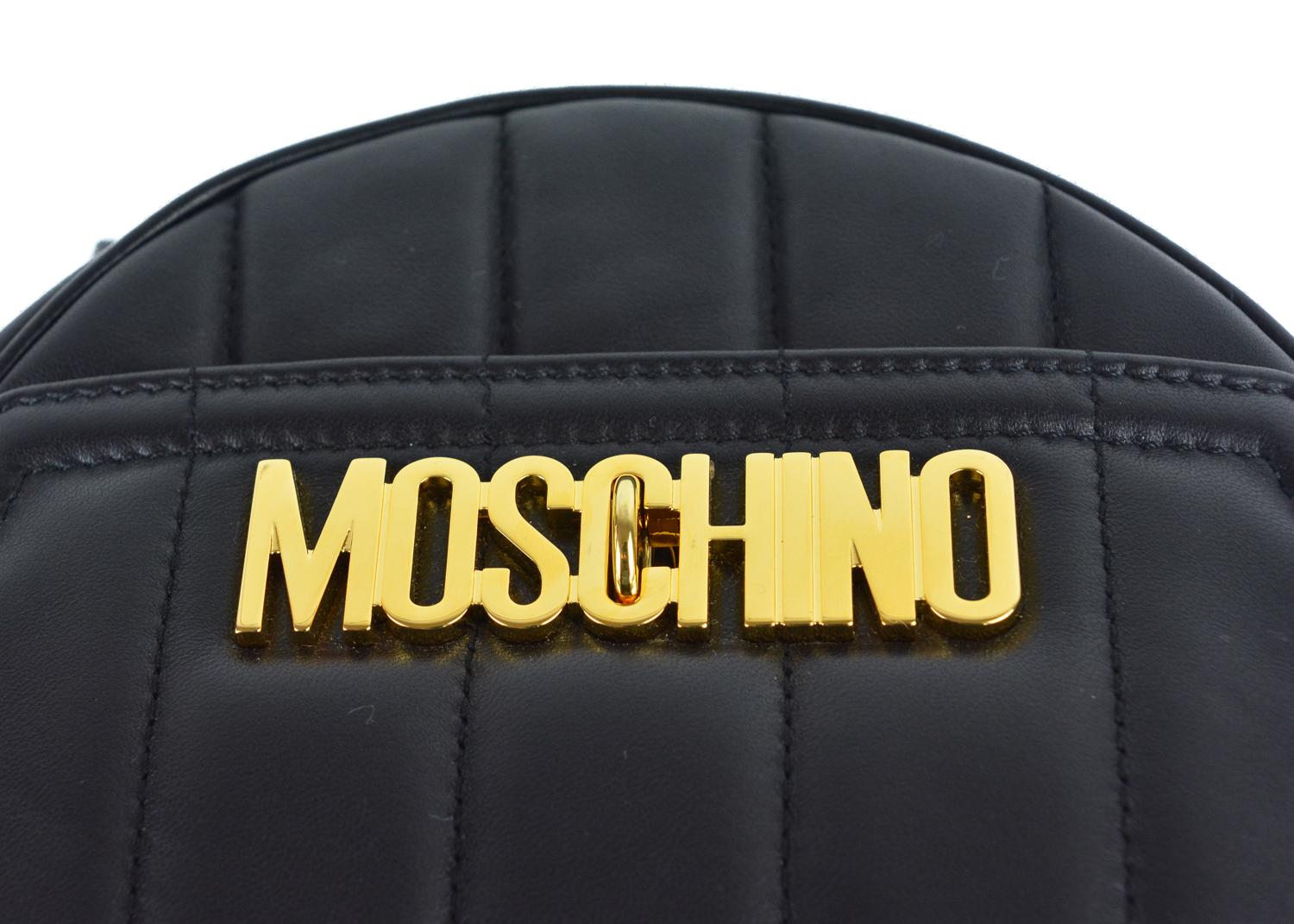 Women's Moschino Womens Black Leather Round Quilted Shoulder Bag For Sale
