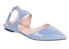 Valentino Rockstud Blue Pointed Toe Ballerina Flats