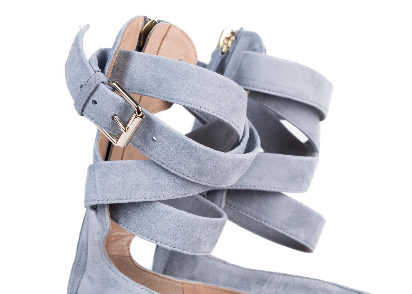 Valentino Blue Gray Suede Strappy Ankle Ballerina Flats  For Sale 1