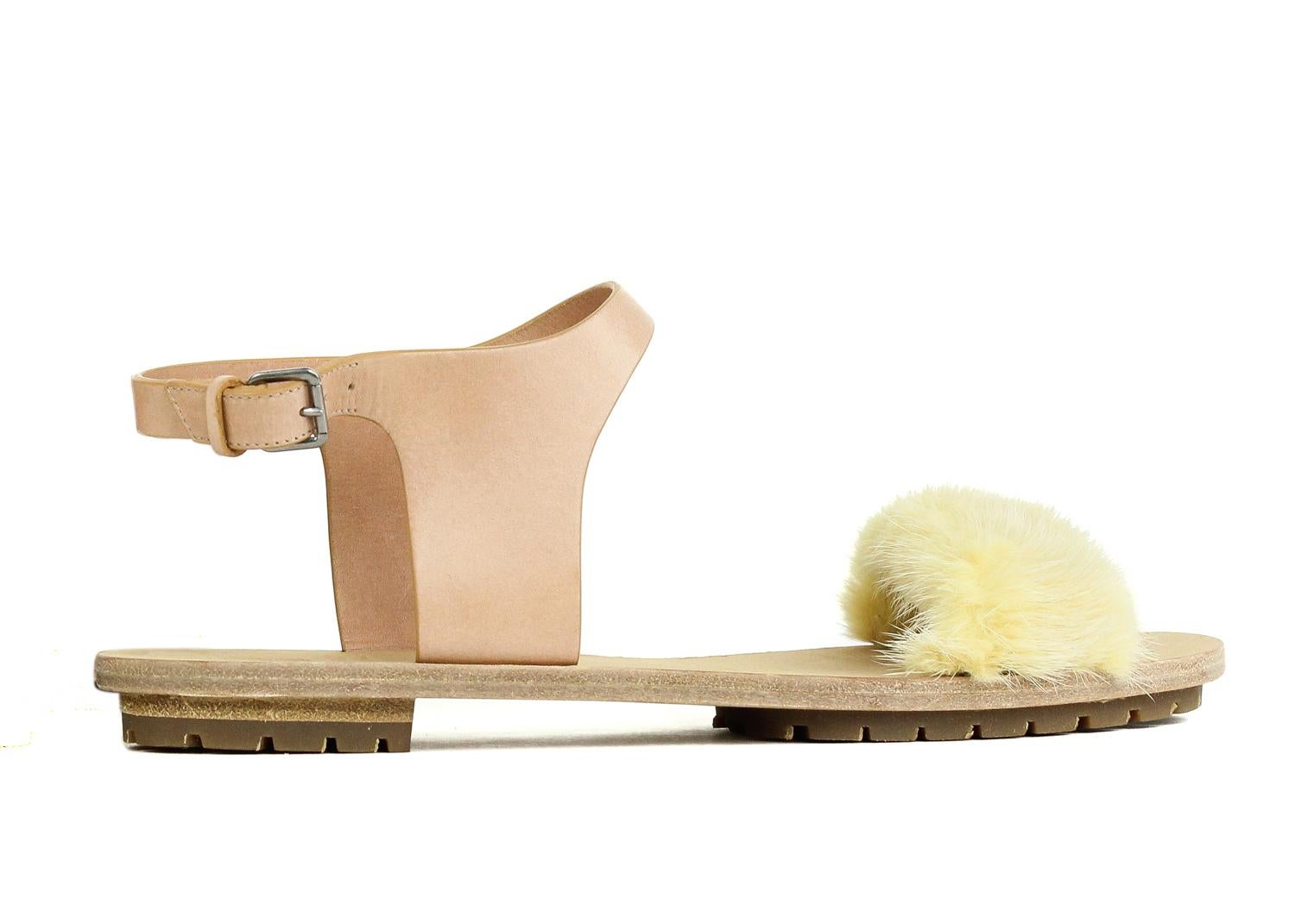 Women's Brunello Cucinelli Womens Beige Mink Fur Flat Sandal  For Sale