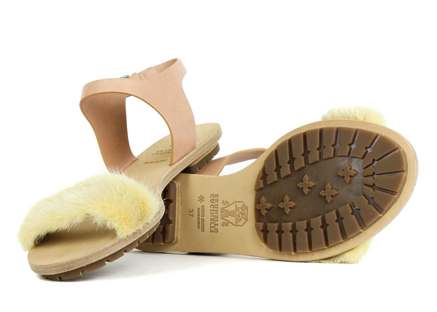 Brunello Cucinelli Womens Beige Mink Fur Flat Sandal  For Sale 1