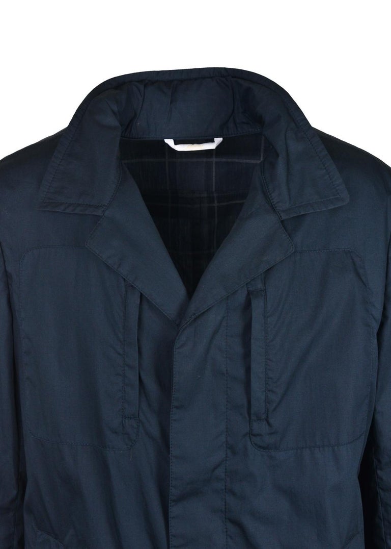 NWT RTL$4350 Brioni Mens Navy Cotton Rain Coat w/ Hood Sz M For Sale at ...