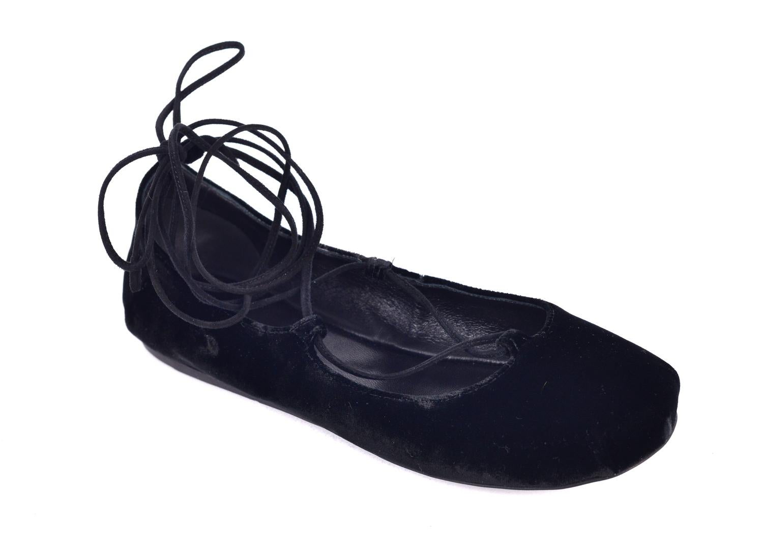 Prada never fails to impress with the perfect velvet ballet flats for the occasion. These all purpose flats feature a rich black velvety base, suede soft lace up closure, and supple leather interior. You can pair these ballerinas with a sheer