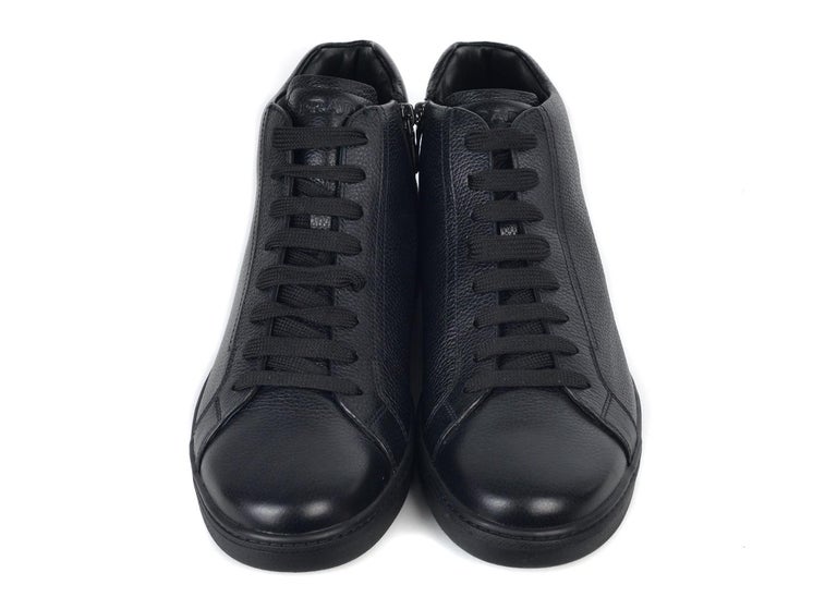 Prada Black Mens Grained Leather Lace Up High Top Sneakers For Sale at ...