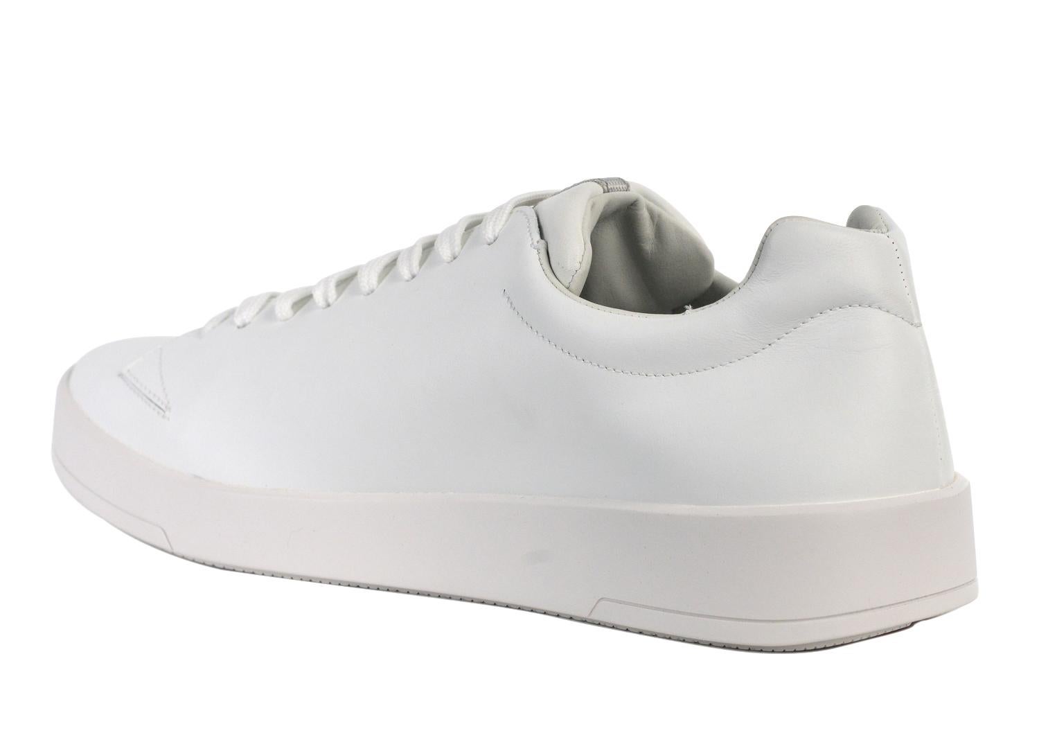 Gray Prada Mens White Leather Lace Up Low Top Sneakers For Sale