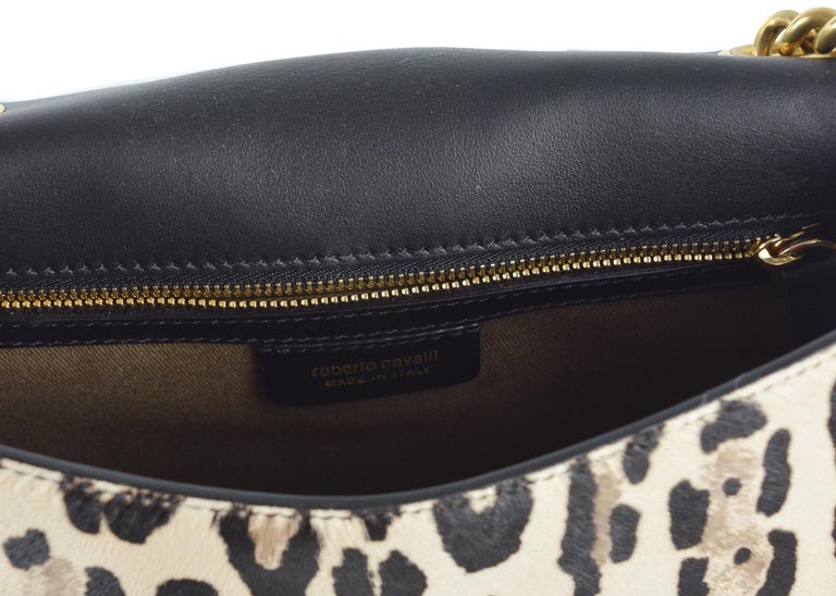 Roberto Cavalli Womens Cheetah Pony Hair Lion Logo Woven Shoulder Bag ...