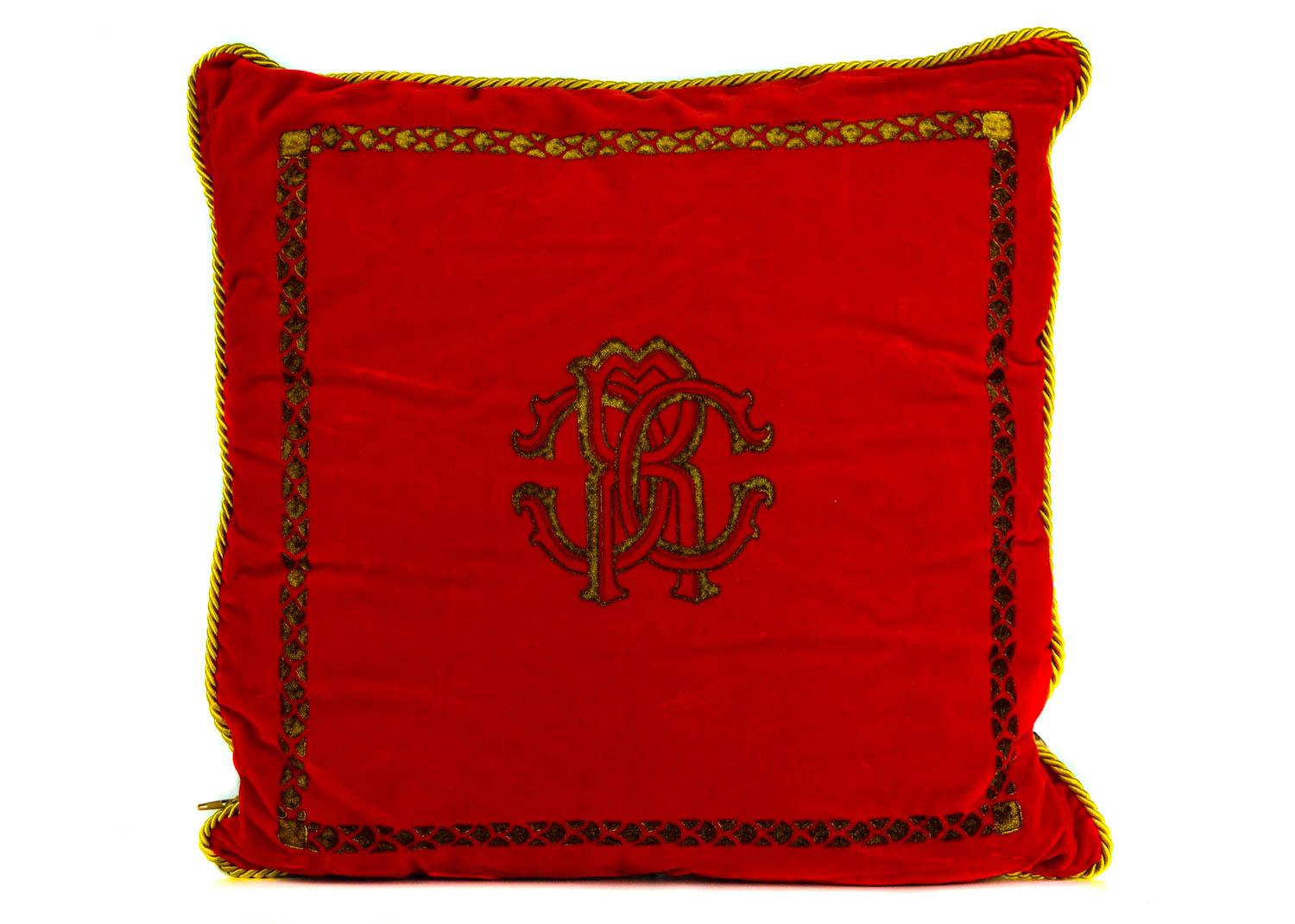 Women's or Men's Roberto Cavalli Home Decorative Bright Red Cotton Square Cushion For Sale