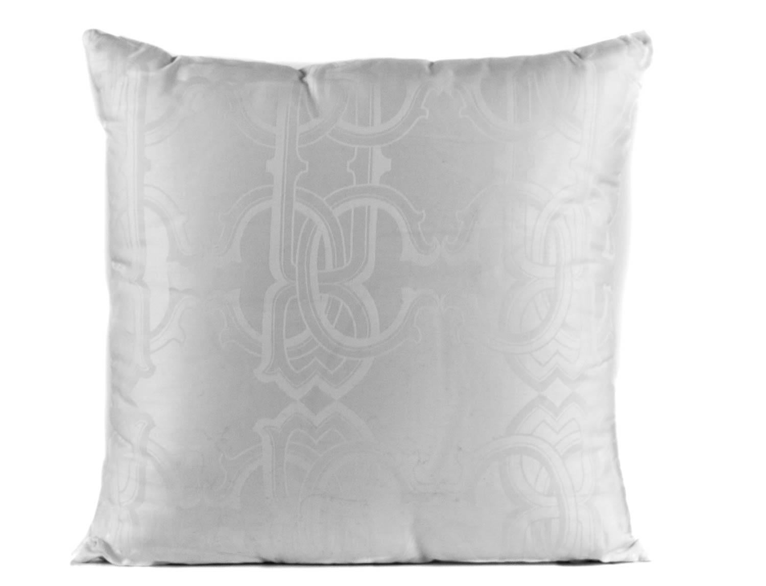 Roberto Cavalli Home White Cotton Cavali Logo Print Square cushion In New Condition For Sale In Brooklyn, NY
