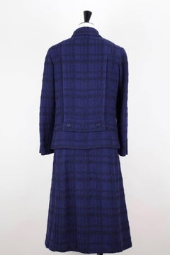 CHANEL Haute Couture Gentian Blue and Black Bouclé Jacket & Skirt Suit, A/W 1971