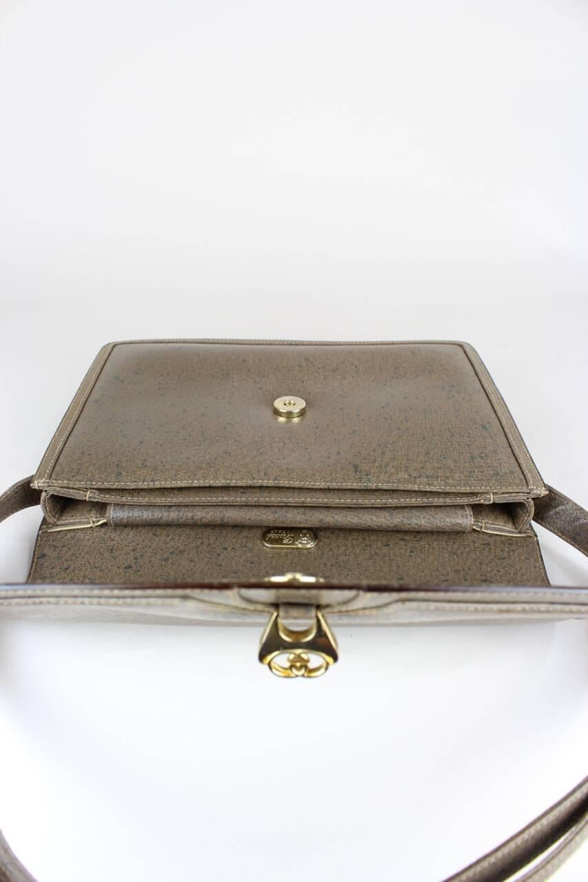 Gucci 1970s Taupe Brown Leather Shoulder Bag 2