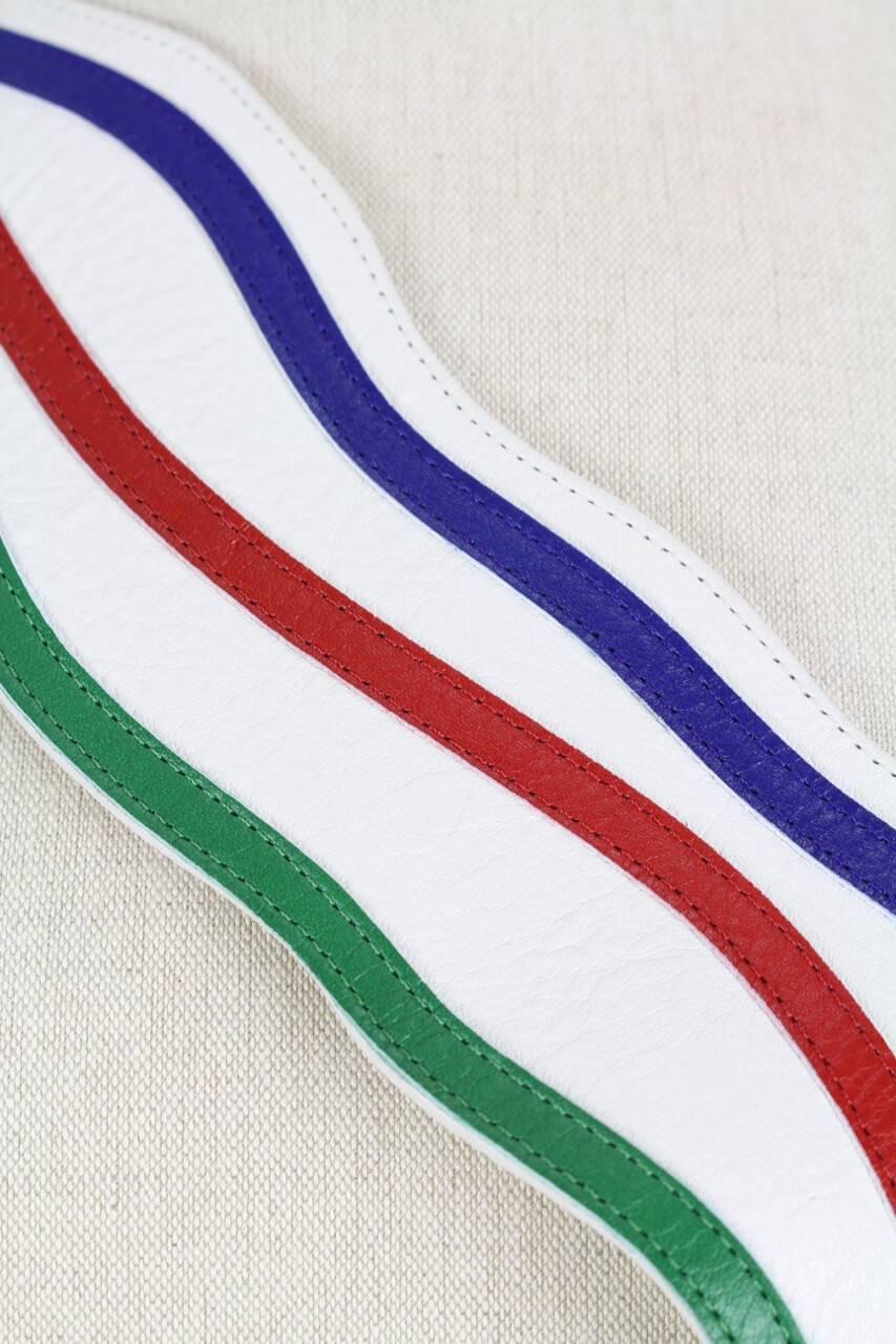 Yves Saint Laurent YSL Wide White Green Red Blue Leather Waist Belt, 1980 In Excellent Condition In Munich, DE